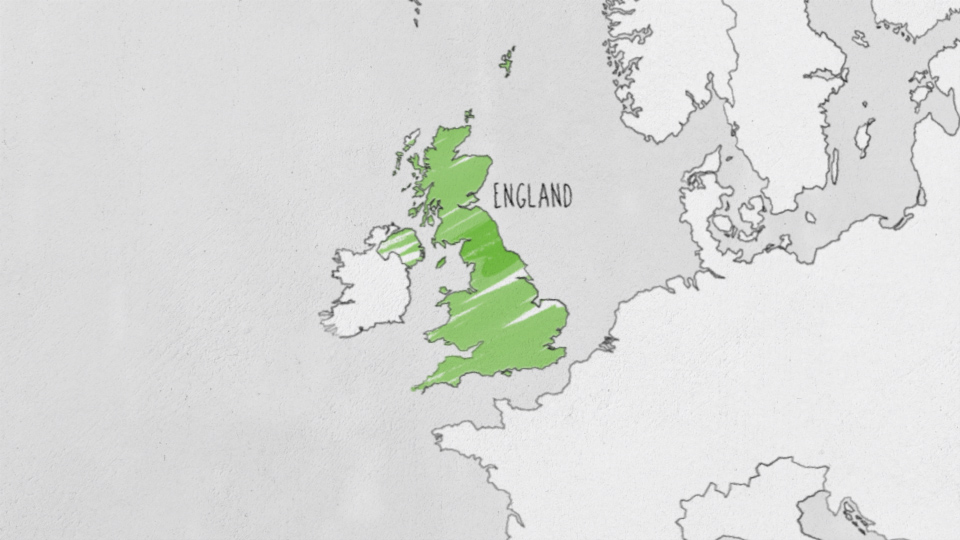 A illustrated map where England is highlighted